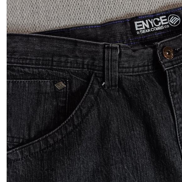 ENYCE Sean Combs Vintage Jeans 38X31 Black Loose Straight Street Back Flap Y2k - Picture 7 of 16